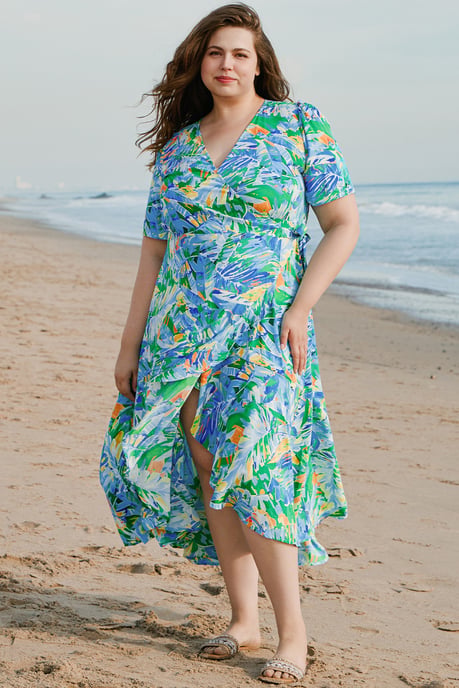 Plus Size Tropische Bloemen Wikkeljurk - Image 5