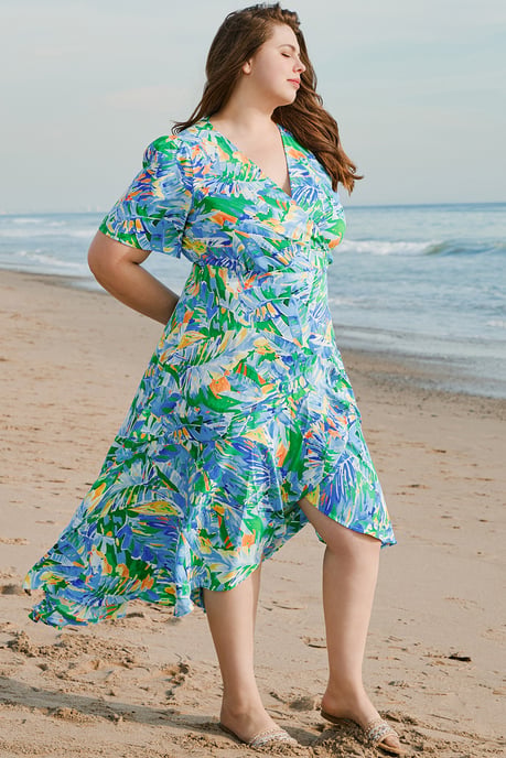 Plus Size Tropische Bloemen Wikkeljurk - Image 6