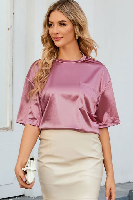 Rosa Bröstficka Löst T-Shirt - Image 3