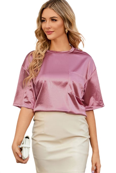 Rosa Bröstficka Löst T-Shirt - Image 5