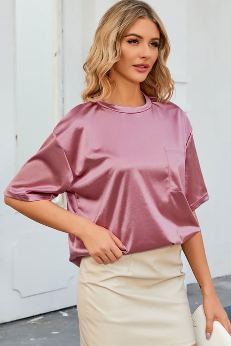 Rosa Bröstficka Löst T-Shirt - Image 6