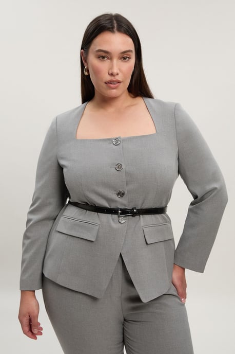 Plus Size Tailored Marl Belted Square Neck Blazer - Image 1