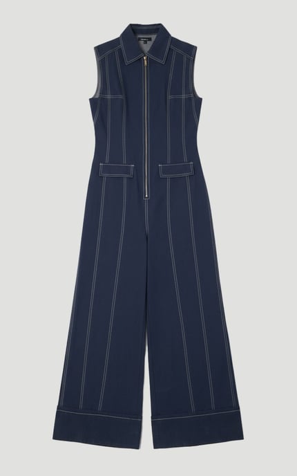 Tencel Cotton Contrast Stitch Zip Front Woven Jumpsuit - Image 4