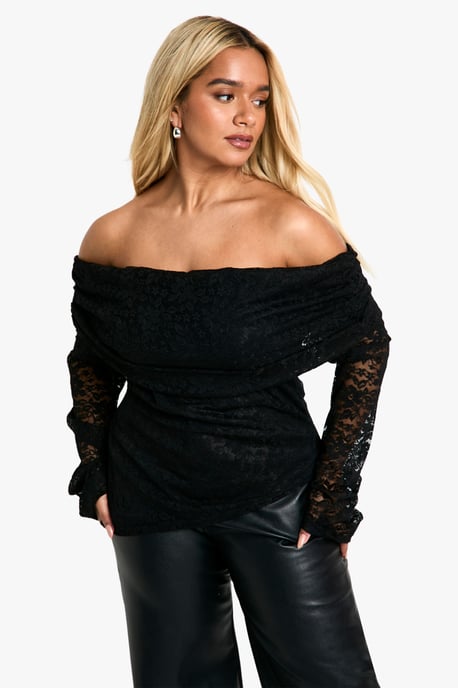 Plus Lace Bardot Asymmetric Top - Image 1