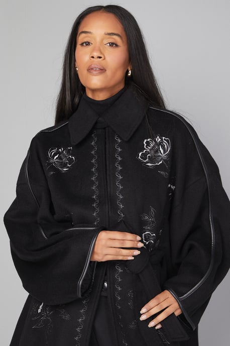 Embroidered Cape Coat - Image 4