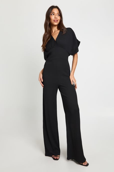 Textured Plunge Batwing Wide Leg Jumpsuit - Image 3