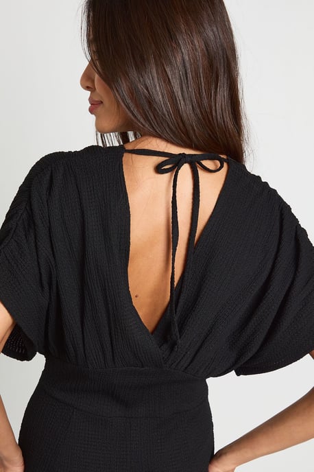 Textured Plunge Batwing Wide Leg Jumpsuit - Image 4