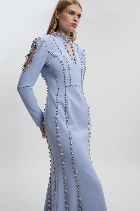 Petite Crystal Embellished Woven Plunge Maxi Dress - Image 1
