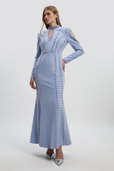 Petite Crystal Embellished Woven Plunge Maxi Dress - Image 2