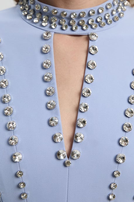 Petite Crystal Embellished Woven Plunge Maxi Dress - Image 3