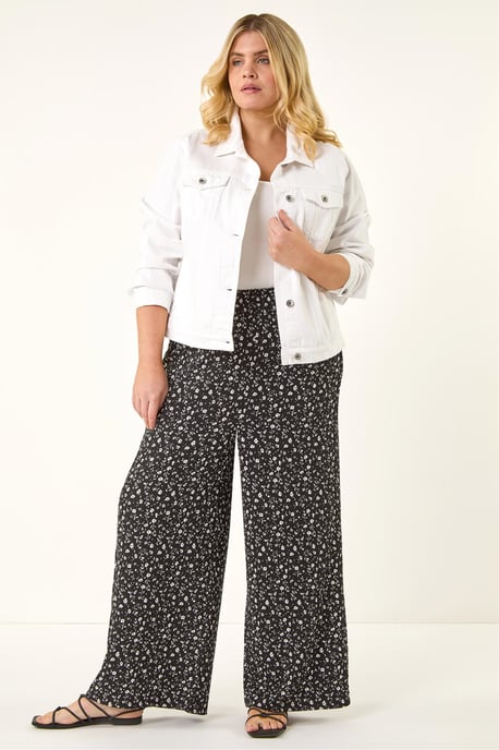 Curve Textured Print Wide Leg Trousers - Image 2