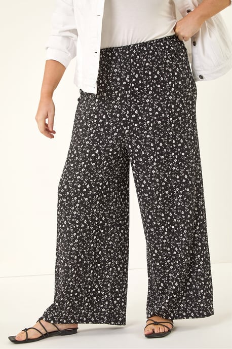 Curve Textured Print Wide Leg Trousers - Image 4