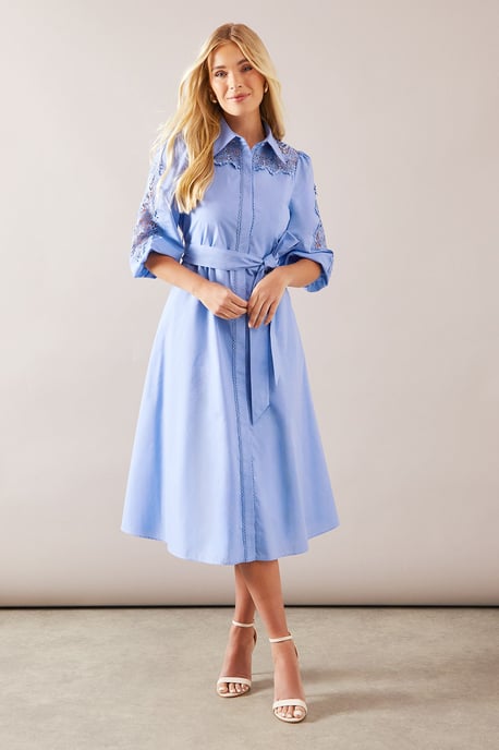 Petite Occasion Cotton Cutwork Detail Shirt Dress - Image 1