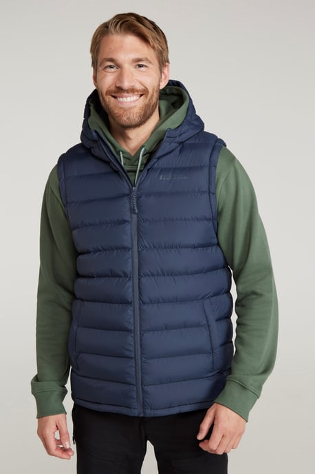 'Seasons' Men's Padded Gilet with Pockets Water Resistant Hooded Jacket Navy - Image 1
