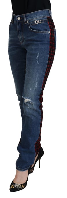 Sliten Denimjeans Röd Svart Rutig - Image 2