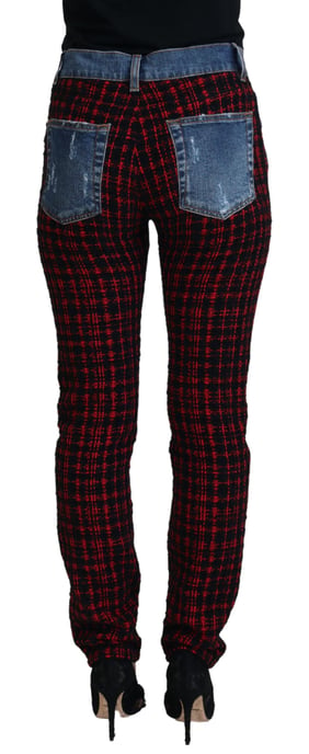 Sliten Denimjeans Röd Svart Rutig - Image 3