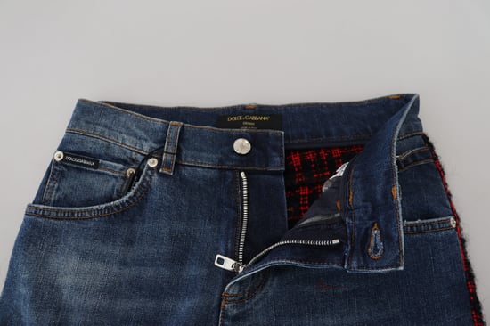 Sliten Denimjeans Röd Svart Rutig - Image 4