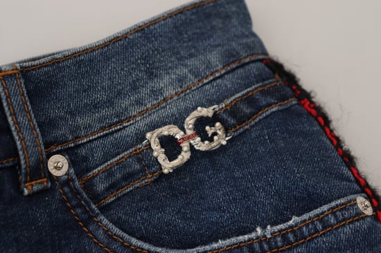 Sliten Denimjeans Röd Svart Rutig - Image 6