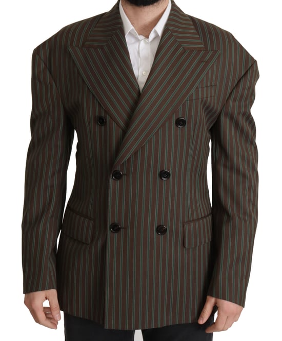 Double Breasted Blazerbrown Green Stripes - Image 1
