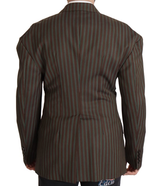 Double Breasted Blazerbrown Green Stripes - Image 2