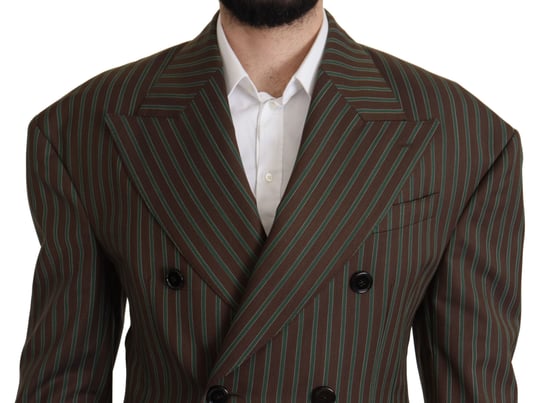 Double Breasted Blazerbrown Green Stripes - Image 3