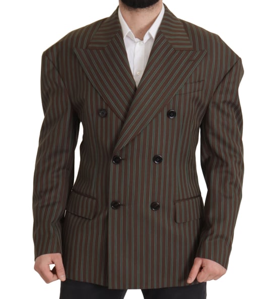 Double Breasted Blazerbrown Green Stripes - Image 4