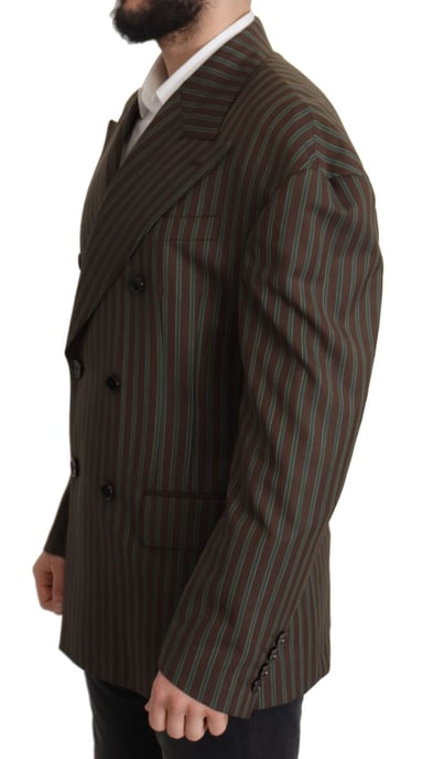 Double Breasted Blazerbrown Green Stripes - Image 5