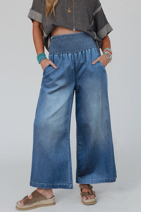 Ashleigh Blue Smocked Waist Wide Leg Jeans - Image 1