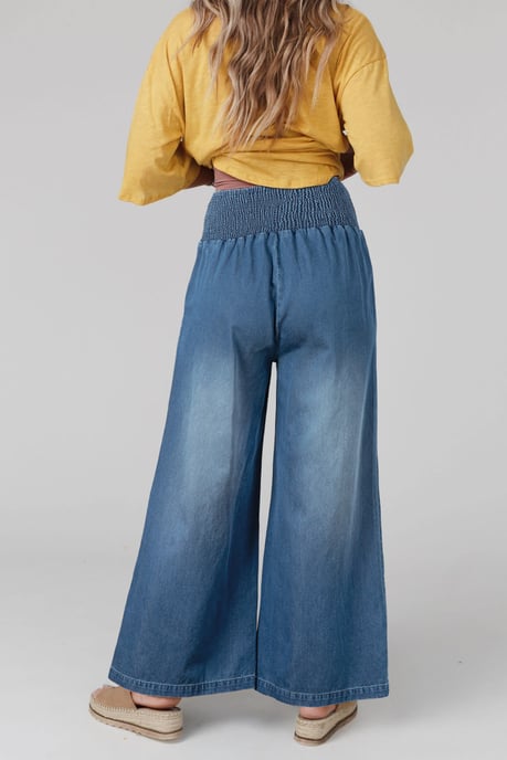 Ashleigh Blue Smocked Waist Wide Leg Jeans - Image 3