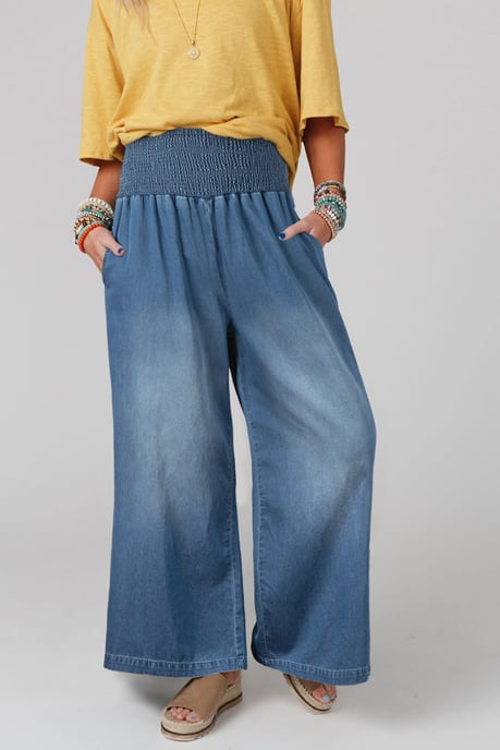 Ashleigh Blue Smocked Waist Wide Leg Jeans - Image 4