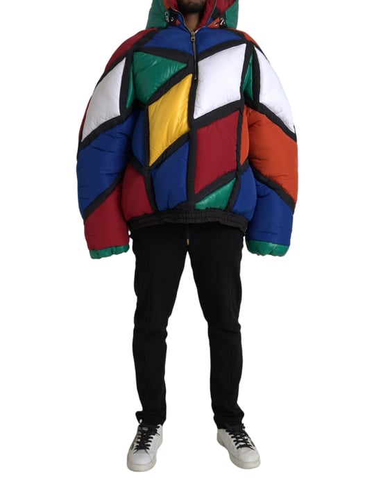 Geometric Patchwork Puffer Jacket - Image 1