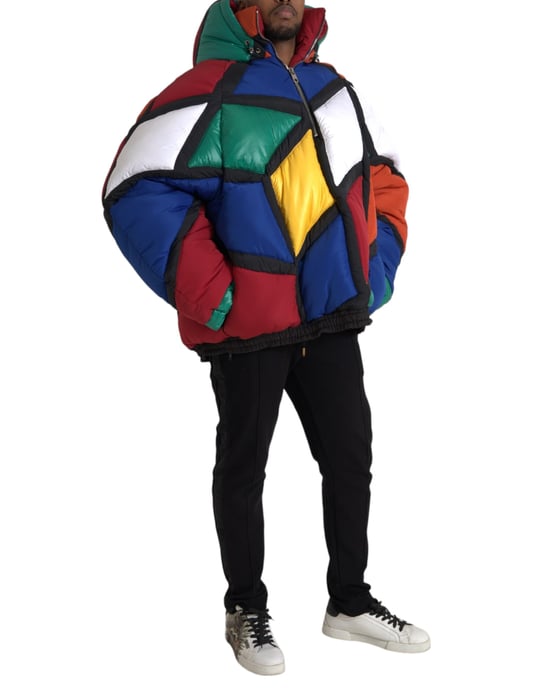 Geometric Patchwork Puffer Jacket - Image 2