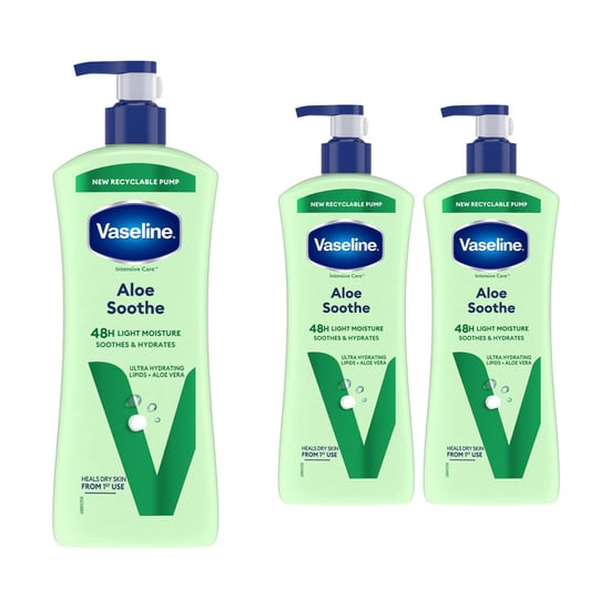 Vaseline Intensive Care Aloe Soothe Body Lotion, 3 pack, 600ml for Dry Skin Care - Image 1