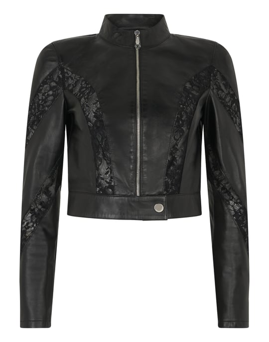 Fitted Biker Jacket With Lace Inserts - Image 1