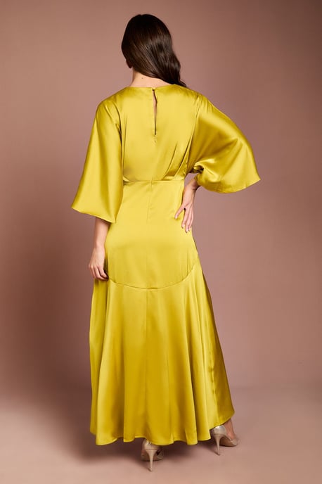 Satin Back Crepe Ruffle Wrap Midi Dress - Image 3