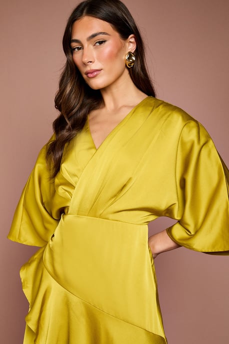 Satin Back Crepe Ruffle Wrap Midi Dress - Image 4