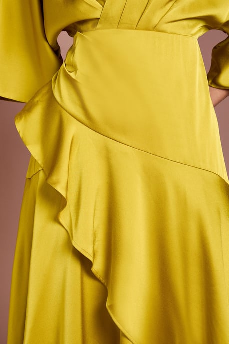 Satin Back Crepe Ruffle Wrap Midi Dress - Image 5