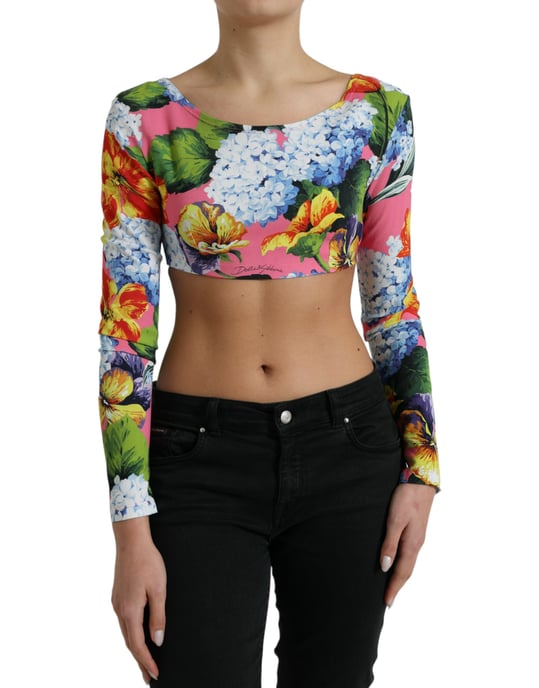 Bloemige Korte Top met Lange Mouwenstijl - Image 1