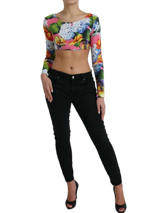 Bloemige Korte Top met Lange Mouwenstijl - Image 2