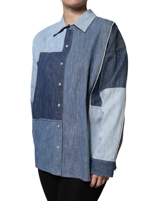 Patchwork Denim Shirt Lange Mouwen - Image 3