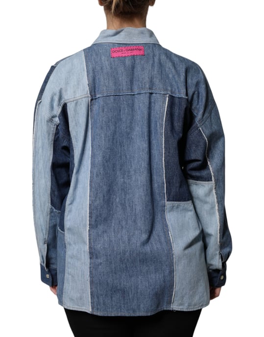 Patchwork Denim Shirt Lange Mouwen - Image 4