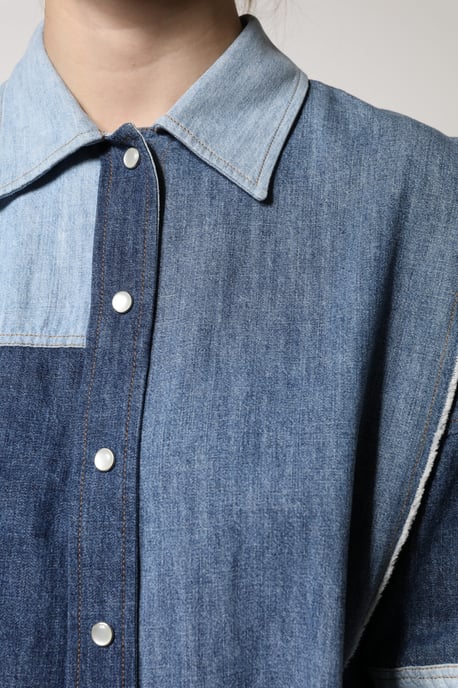 Patchwork Denim Shirt Lange Mouwen - Image 5