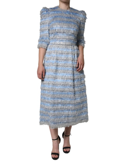 Metallic Striped Fringed Midi Dress - Image 2