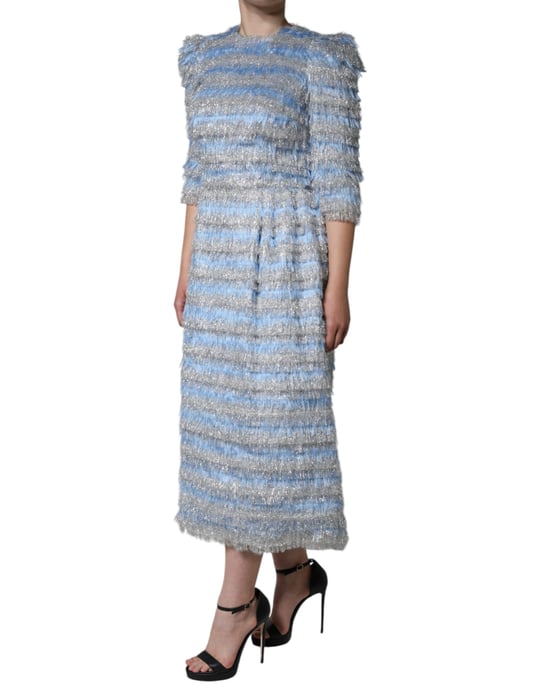 Metallic Striped Fringed Midi Dress - Image 3