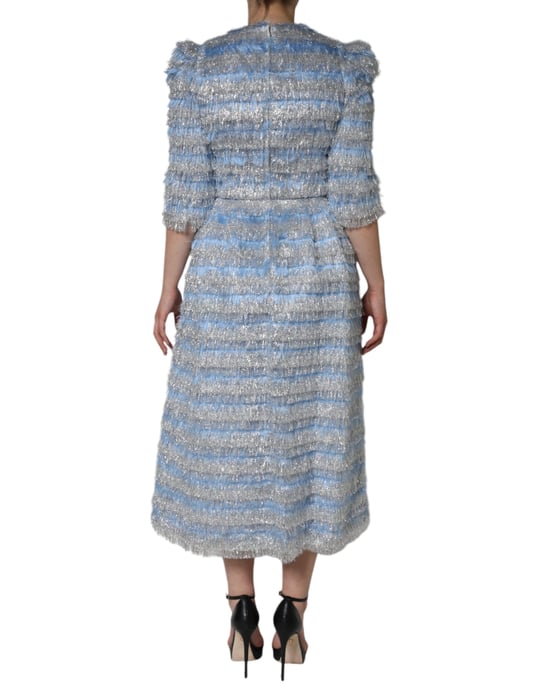 Metallic Striped Fringed Midi Dress - Image 4