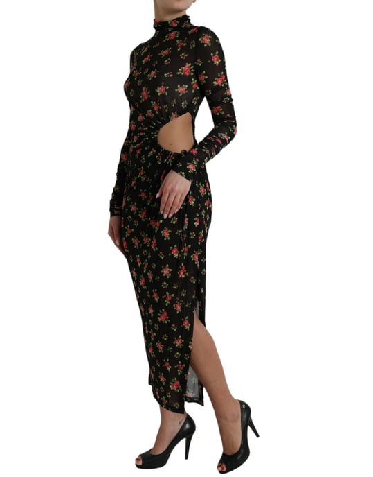 Bloemenprint Mesh Midi Jurk Met Uitsnijding - Image 2