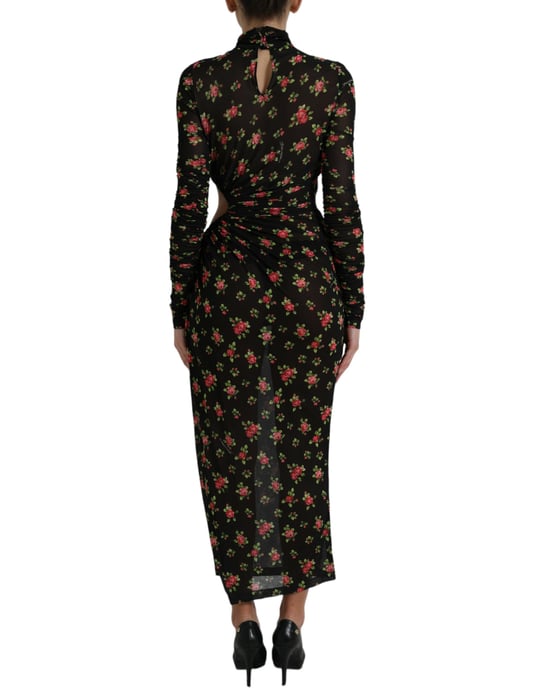 Bloemenprint Mesh Midi Jurk Met Uitsnijding - Image 3