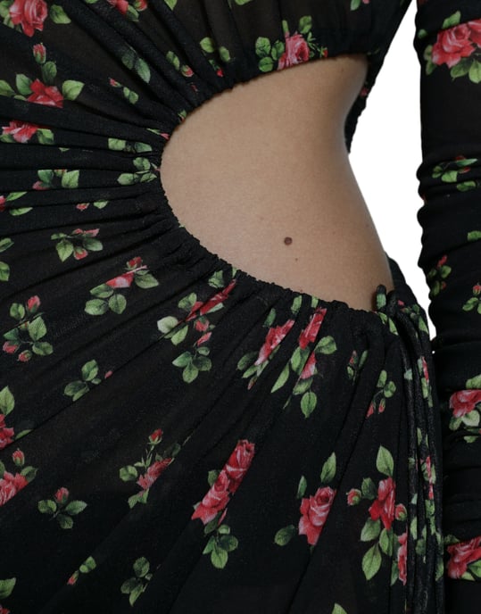 Bloemenprint Mesh Midi Jurk Met Uitsnijding - Image 6