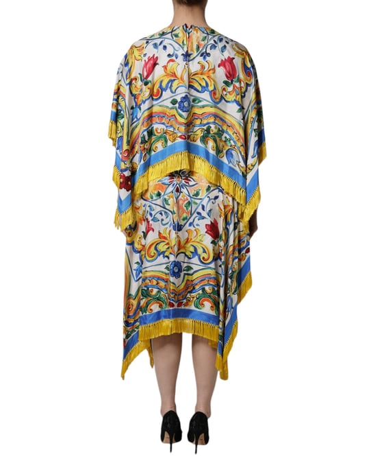 Majolica Print Fringe Midi Jurk - Image 4