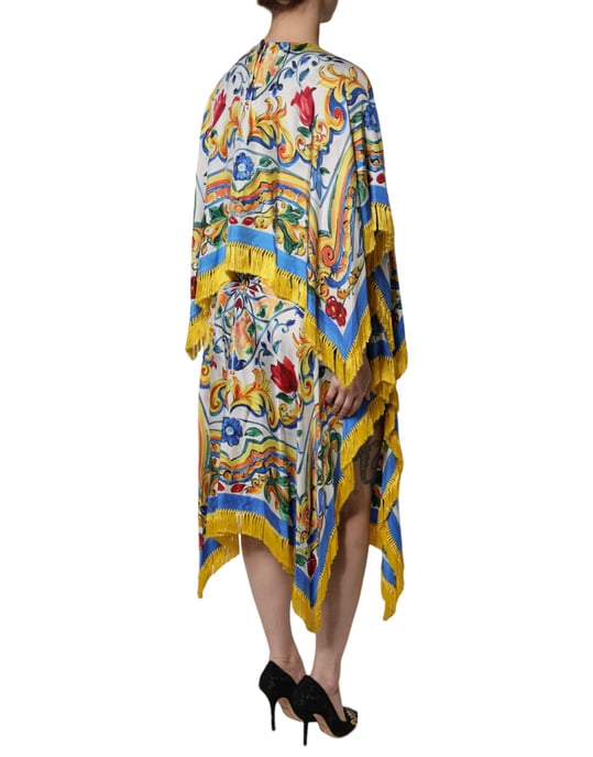 Majolica Print Fringe Midi Jurk - Image 5